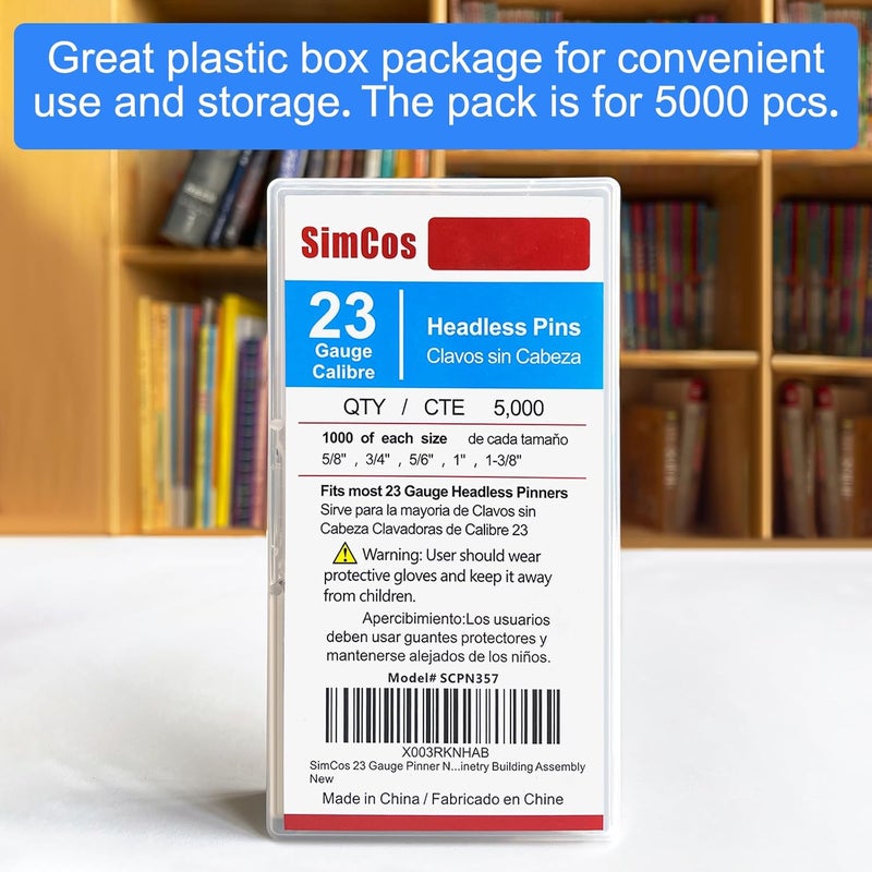 SimCos 23 Gauge Pinner Nails Headless Pin Nails for 23 GA Pneumatic or Electric Pinner or pin Gun,Project Pack (5/8"+3/4"+5/6"+1"+1-3/8" -10000 pcs) - Image 3